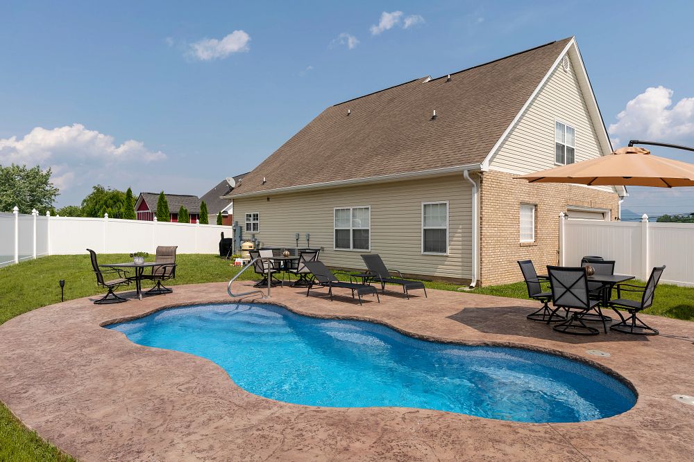 fiberglass pool in small Tennessee backyard